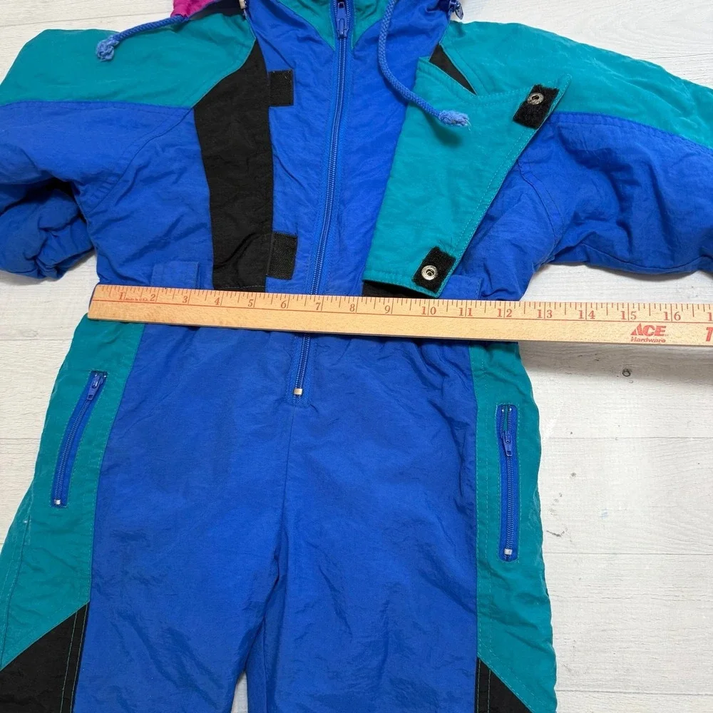 Vintage 90s Girls‎ one piece snowsuit winter ski blue teal pink size 3T